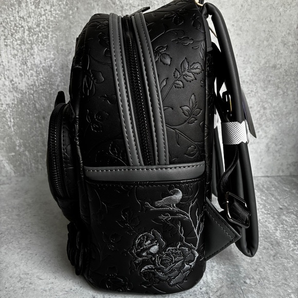 Loungefly Wednesday Addams Mini Floral Backpack Black Embossed - Picture 3 of 12